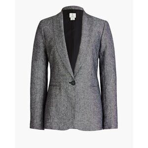 NWT J.Crew Womens One-Button Linen Blazer Size 8 Black Textured Design Tailored